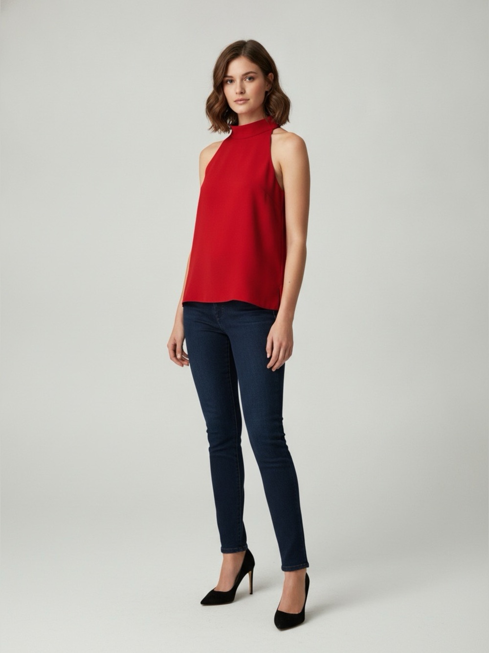 ZARA Red Sleeveless High Mock Neck Tank Top Back Zip Formal Party Night Out XS